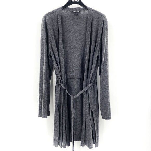 EILEEN FISHER Belted Gray Open Cardigan Tencel Organic Cotton Silk Slits - Picture 4 of 8